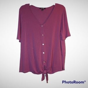 Roz & Ali Purple Button Down Short Wide Sleeve Blouse Womens Size XL